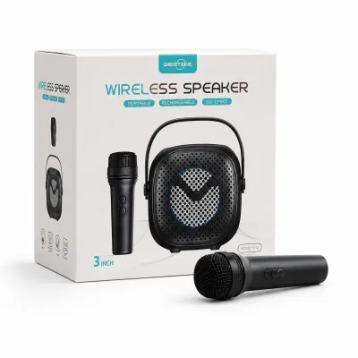 GREATNICE Portable Wireless Bluetooth Speaker with Mic – 3-Inch Big Sound Speaker, USB, SD Card, FM Radio & Karaoke Support with Stylish Lighting