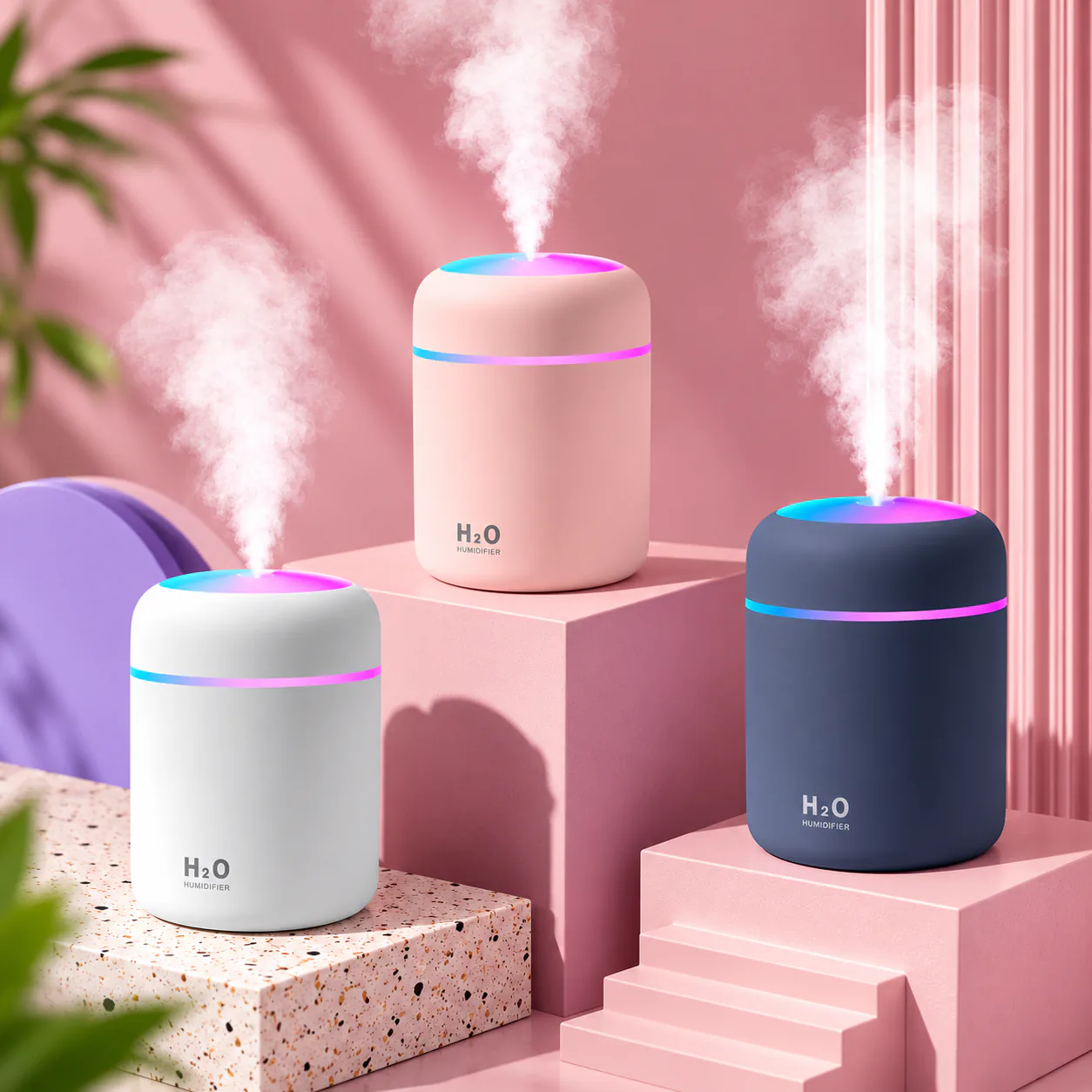 H2O Ultrasonic Cool Mist Air Humidifier – USB Portable Aroma Diffuser with Multicolor RGB Night Light